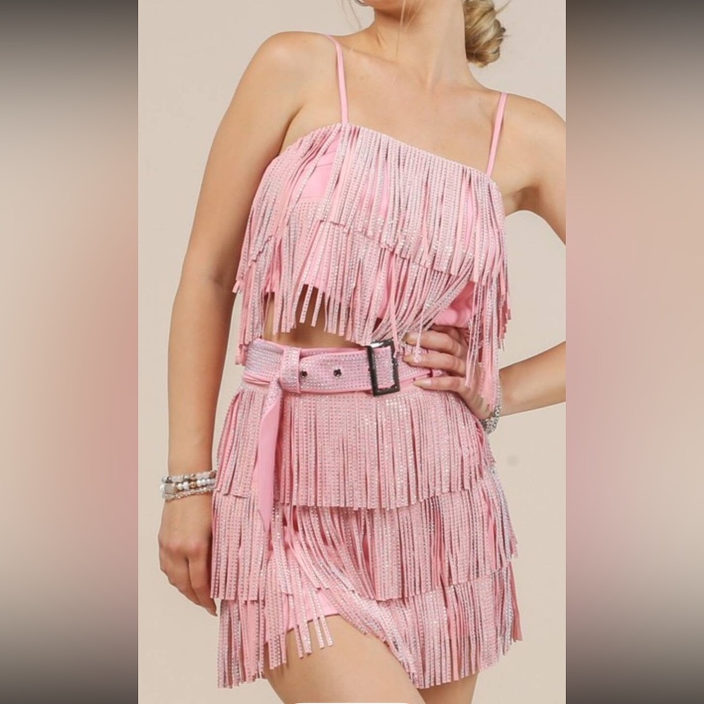 Pink Rhinestone Fringe Set
